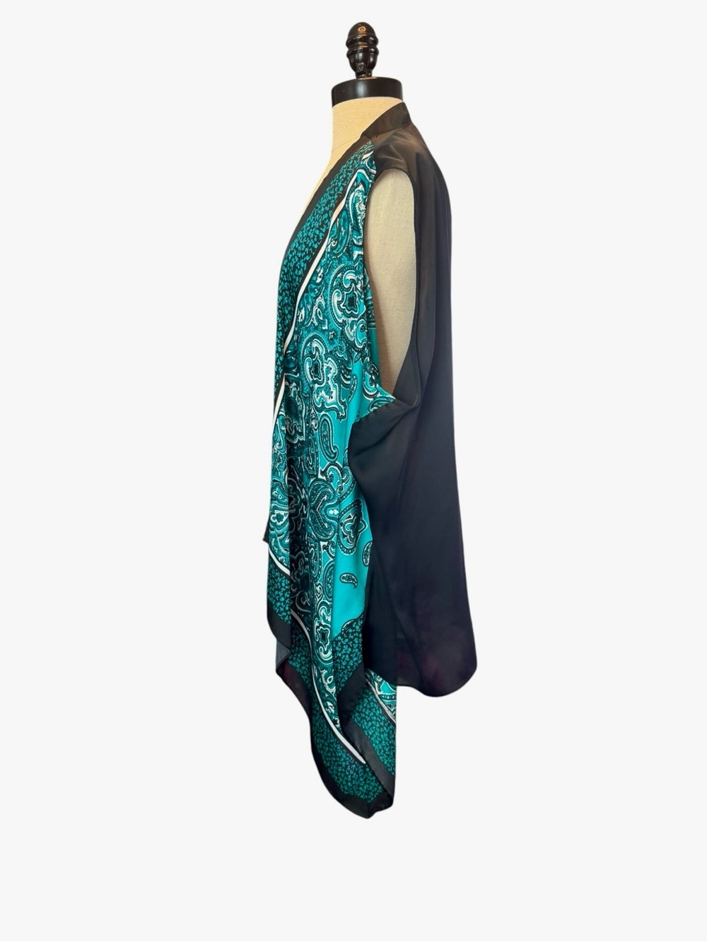 Michael Kors 3X Paisley Kimono Cardigan Teal Black Open Front Duster Plus Size - Picture 3 of 10